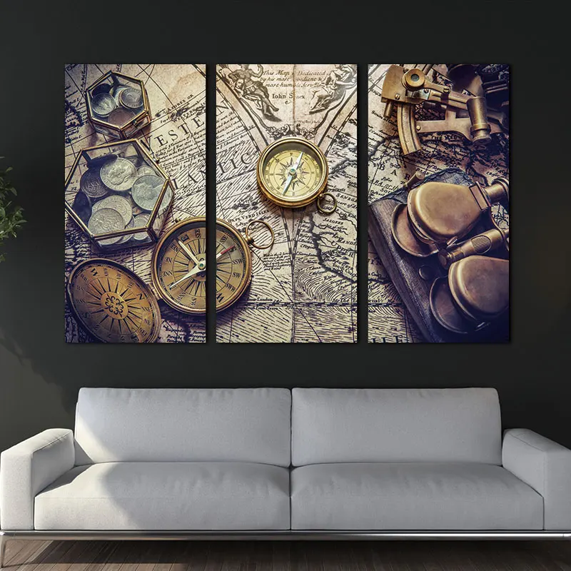 3 Panels Vintage World Map Canvas Painting Oil Panting On Canas Home Decor Wall Picture For Living Room | Дом и сад