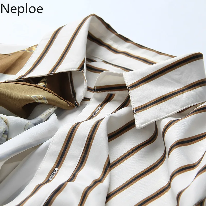 Neploe полосатые рубашки женские лето 2019 Новый отложной воротник с длинным рукавом