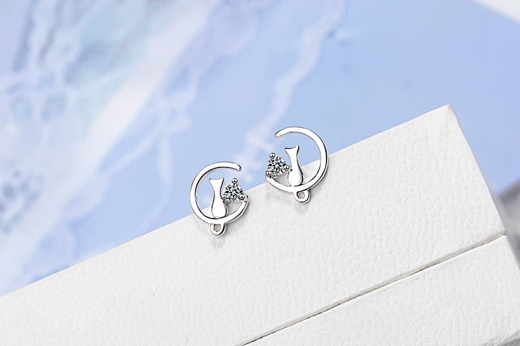 ANENJERY, женские серьги с милым лунным котом, 925 пробы, серебряные серьги с цирконием, brincos oorbellen, S-E849