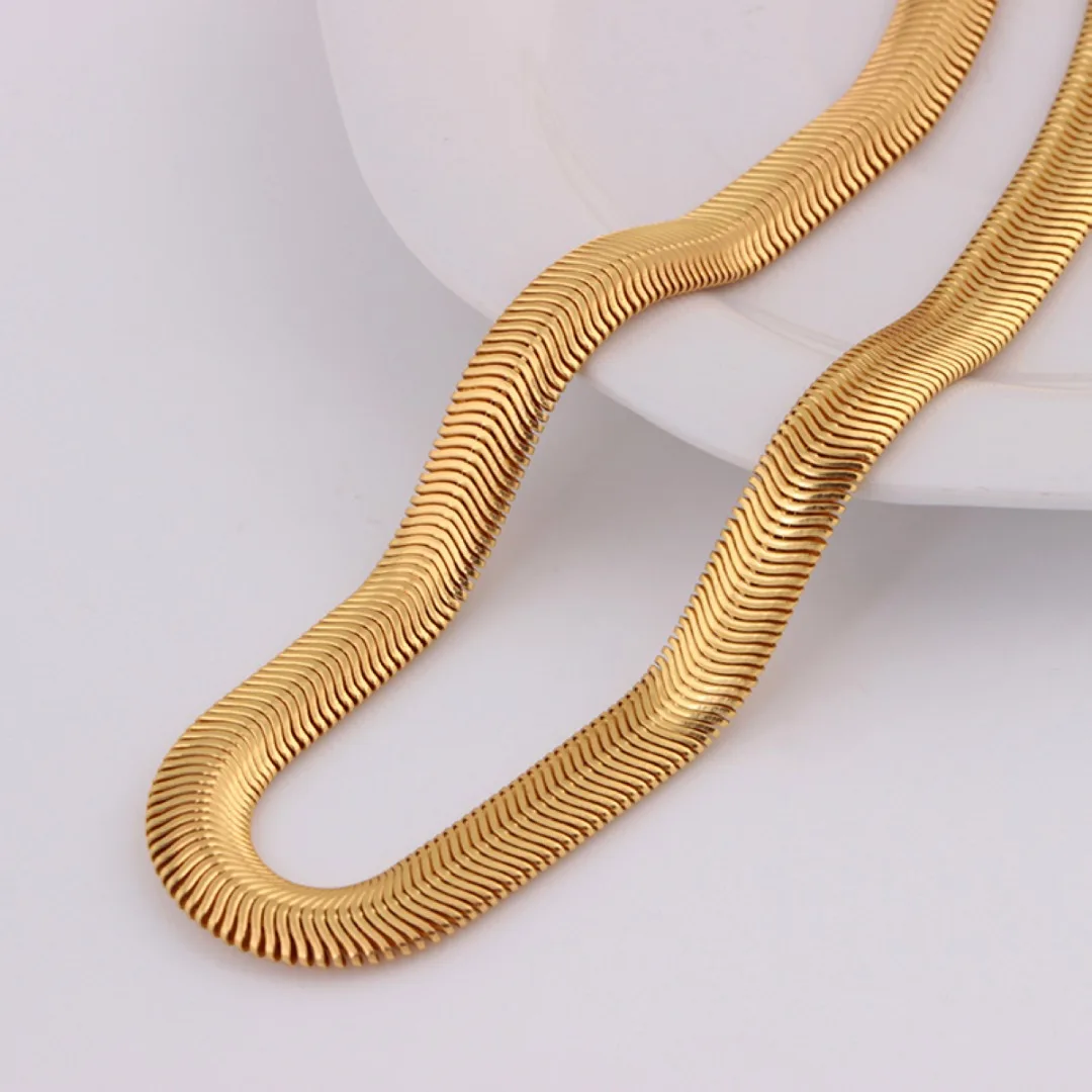 Hip Hop Flat Snake Bone Gold Necklace Punk Chain For Men Party Rapper 60cm Long DIY Jewelry Accessories | Украшения и аксессуары
