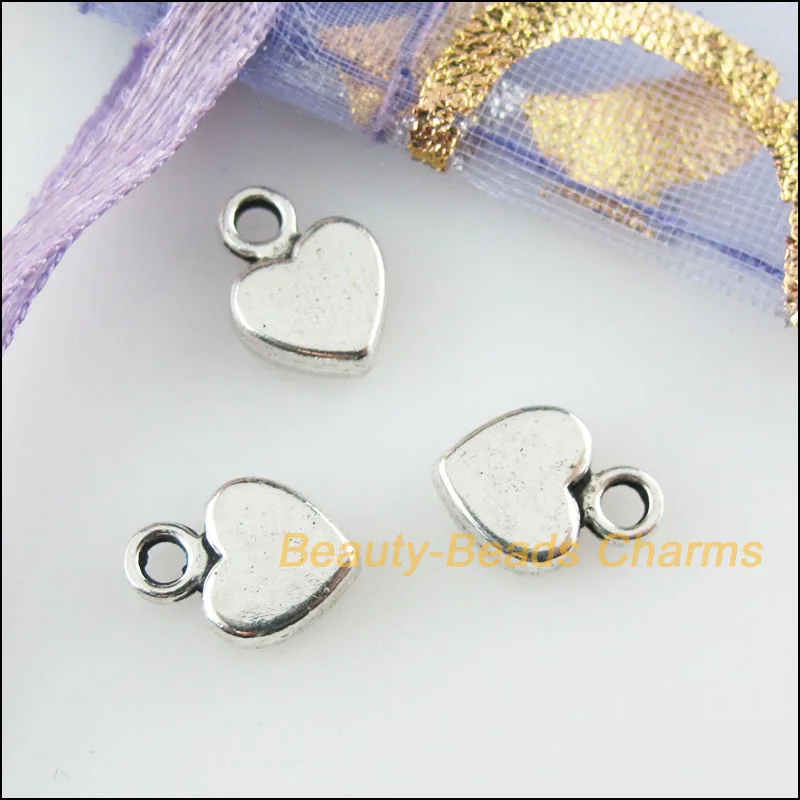 Новинка! 60 шт. Тибетский серебристый цвет гладкой милые Подвески в форме сердца