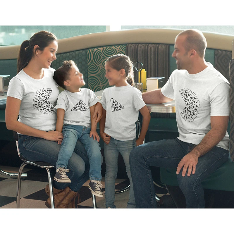 Одинаковые комплекты для семьи Футболка с принтом пиццы одежда Мама и я Модная