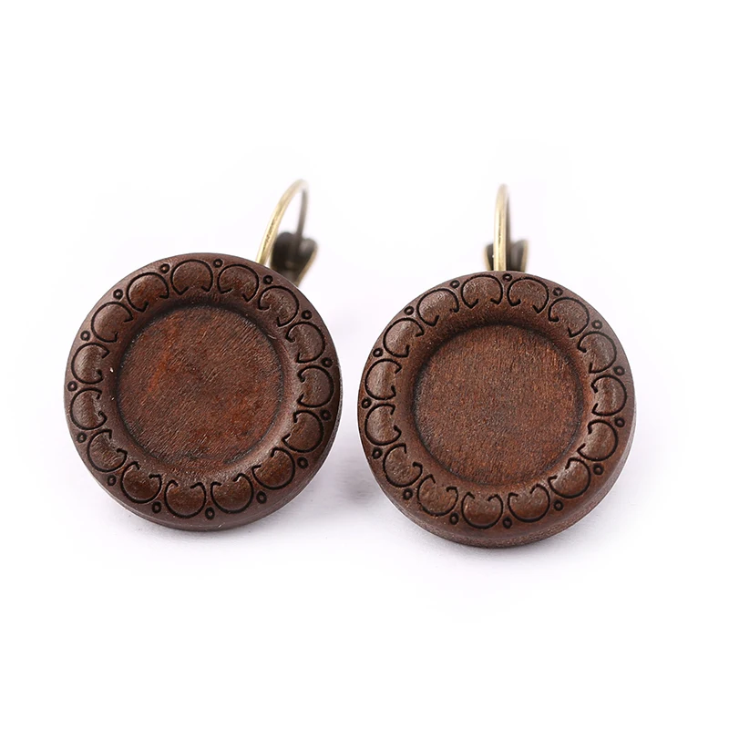 onwear 5 pairs brown wood cabochon earring base settings 12mm diy lever back earrings bezel blanks for jewelry making | Украшения и