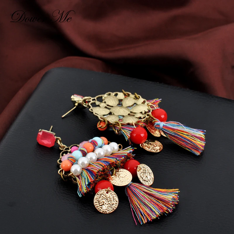 Dower Me разноцветные кисточка Серьги Винтаж Boho Перл бисером Длинные висячие серьги