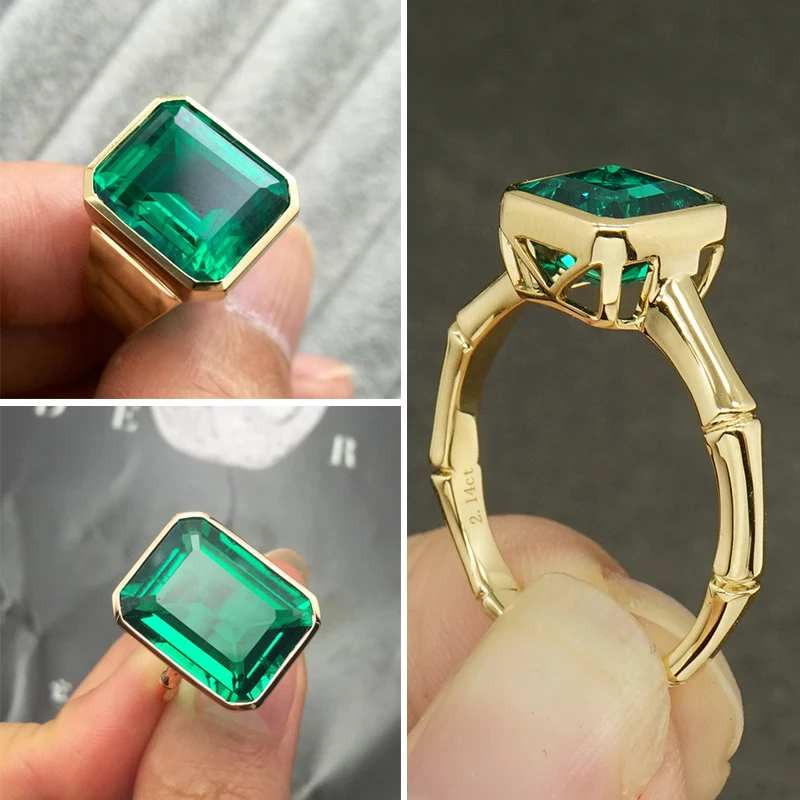 AAA 3ct Solid 14K Yellow Gold Colombia Moissanite Green Primcess Cut Emerald Ring Engagement Jewelry For Women | Украшения и