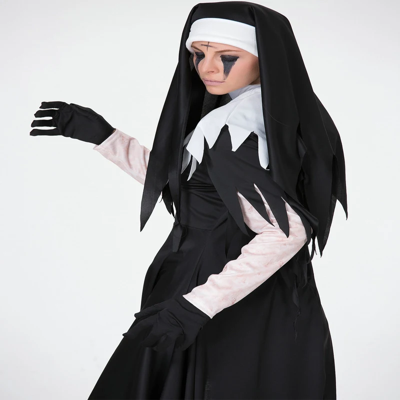 

Free shipping 2018 adult New Halloween Costume horror cosplay woman Jesus Christian missionary priest dress Maria nuns uniform