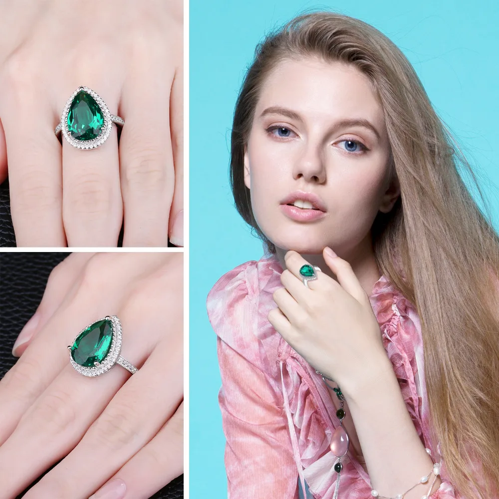 Jewelrypalace Роскошные Груша Cut 4.9ct создан ИЗУМРУД SOLID 925 серебро Обручение кольцо для