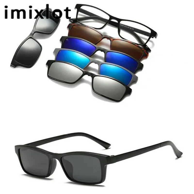 

IMIXLOT 5 Lens Magnetic Sunglasses Clip Mirrored Clip on Sunglasses Men Polarized Clips Custom Prescription Myopia