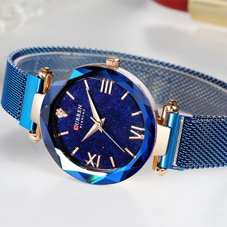 

Top Luxury Brand CURREN Women Quartz Watch Ladies Purple Mesh Band Creative Marble Wristwatches Fashion Casual Relogio Femininos