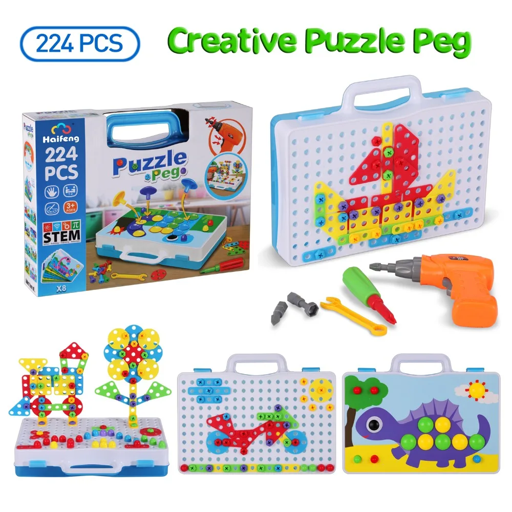 

Mosaic Design Building dirll Toys Creative Mushroom Nail Kit Children's educational toys Screw Group Toys gift For Baby