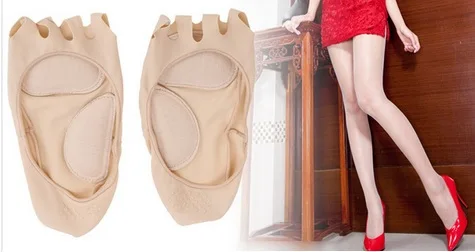 Женские бежевые противоскользящие носки-лодочки с открытым пятью пальцами |