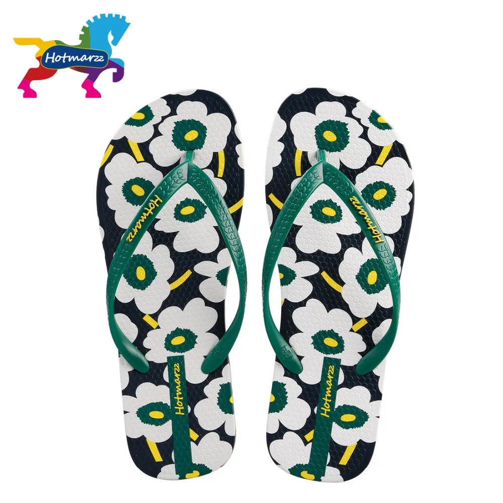 

Hotmarzz Women Floral Print Flip Flops Flower Slippers Beach Sandals Designer Summer Shoes 2018 Pool Shower Shoes