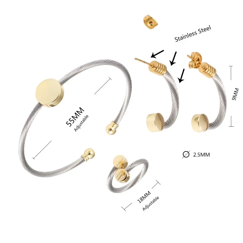 Locksun Fahion Stainless Steel Wire Drop Earrings modern Accessories For Women Charm Bracelet and Ring Jewelry Set | Украшения и