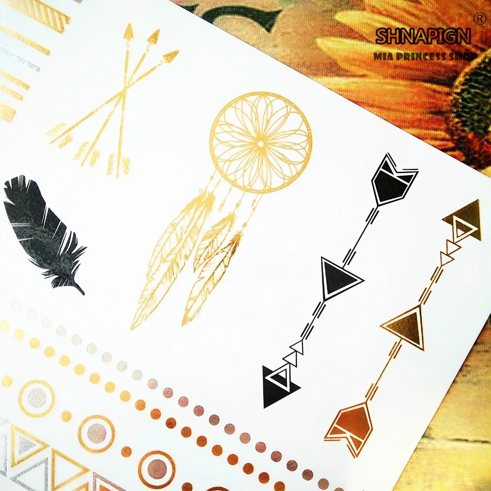 SHNAPIGN 24 стиля временная татуировка боди арт голубьи Перья Золотой дизайн наклейка