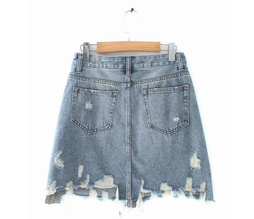 Женская джинсовая юбка HCBLESS длинная Асимметричная с дырками на бедрах лето