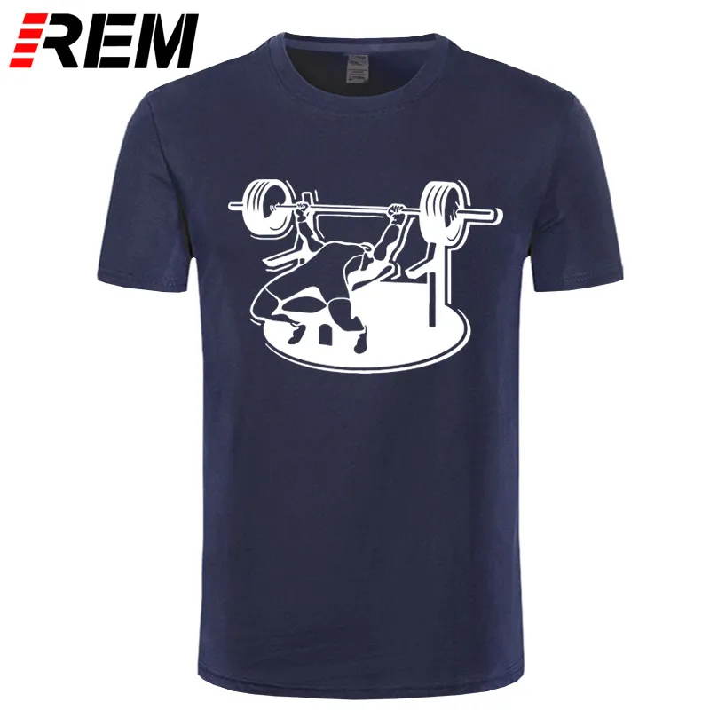 REM новые Брендовые мужские футболки летние хлопковые футболки с коротким рукавом Бодибилдинг скамья пресс штанга футболка размера плюс - Цвет: navy white