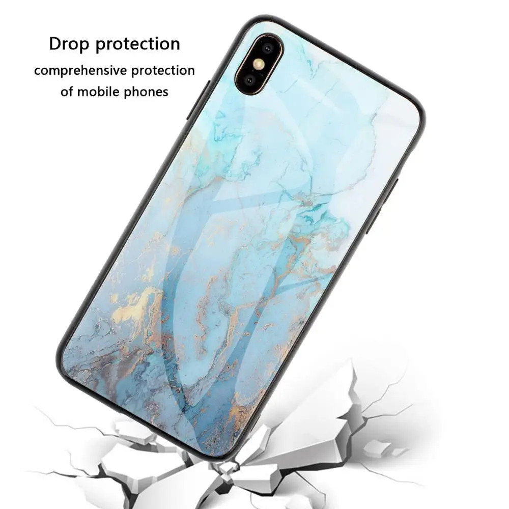 Marble Tempered Glass Phone Case For iPhone 8 7 6S 6 Plus Girl Men Hard Cover Apple X XR XS Max Coque Soft TPU Cases | Мобильные