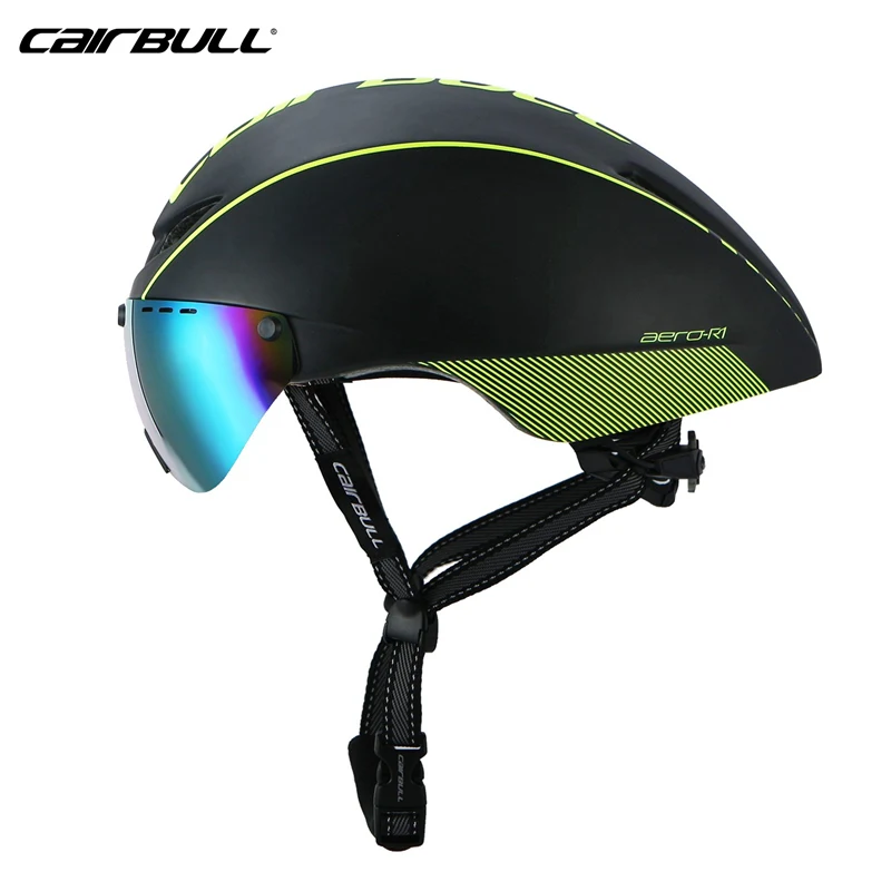 Black yellow CAIRBULL Профессиональный велосипедный шлем AERO-R1 Магнитные очки дорожный велосипед пневматический шлем TT езда время-пробный гоночный шлем - Цвет: Black yellow