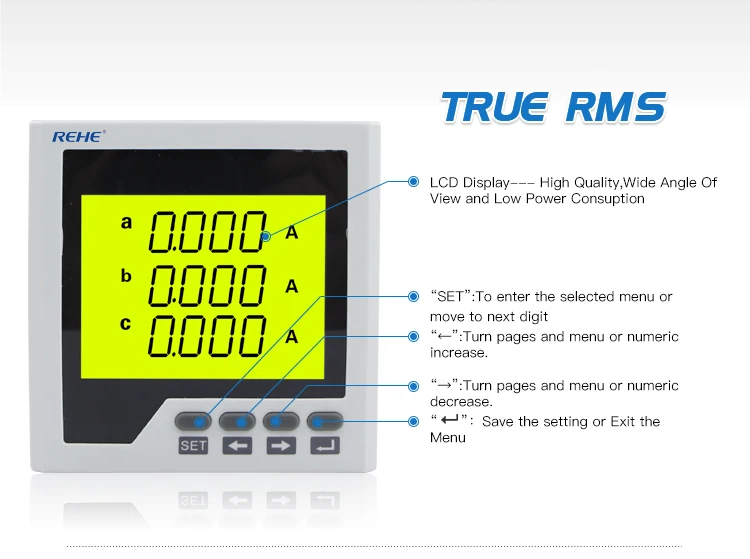 REHE RH-3D3YS 96*96 мм ЖК-дисплей Интеллектуальный Compteur Multifonction промышленный прибор измеритель измерения тока