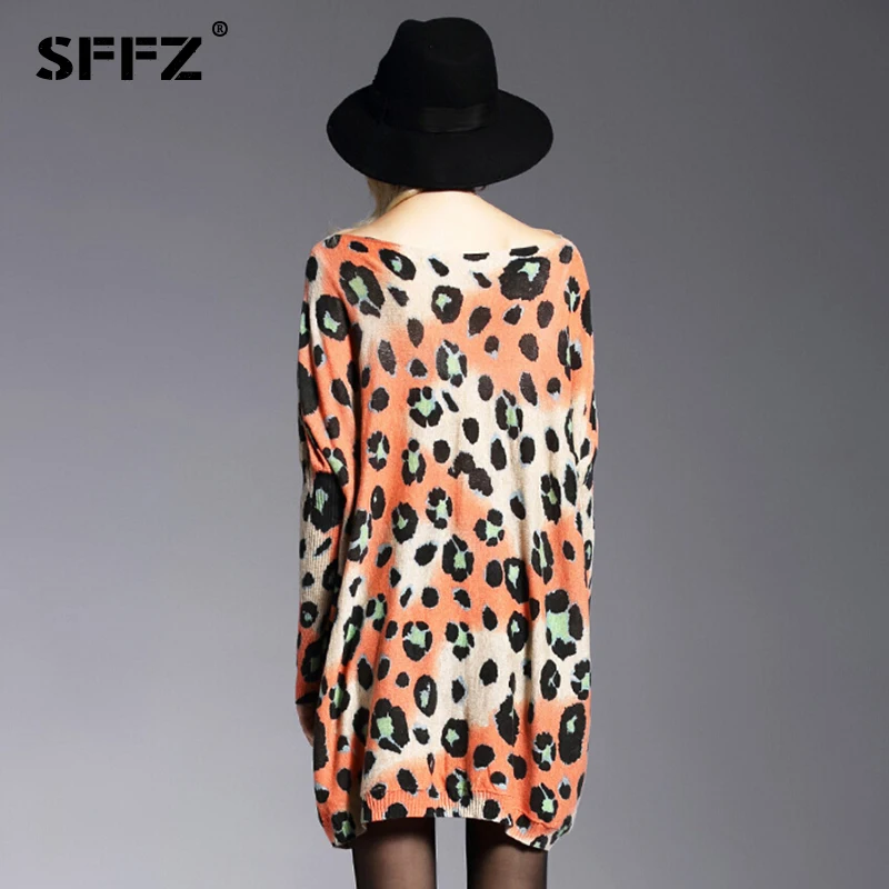 Женский Длинный свитер с леопардовым принтом SFFZ повседневный Трикотажный Свитер
