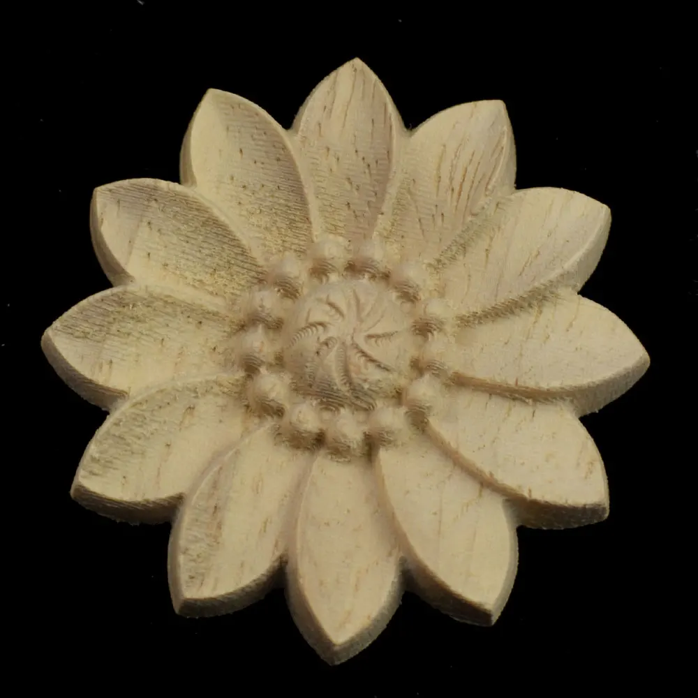 

Round Woodcarving Furniture Decoration Solid Wood Door Round Applique Flower Miniature Crafts Figurine Storm Vintage Home Decor