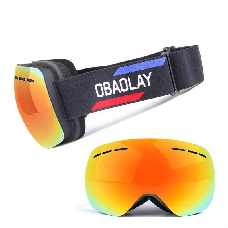 Black Frame Лыжные очки с двойными линзами UV400, сноуборд, зимние лыжные очки для мужчин и женщин, анти-туман, маска для снегохода, спорт, для взрослых, ветрозащитная - Цвет: Black Frame