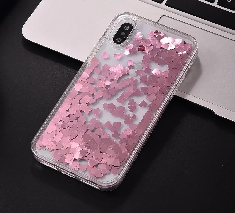 Блеск течет чехол для iPhone X 8 плюс 7 любовь зыбучие пески Телефонные Чехлы 6 6S Плюс