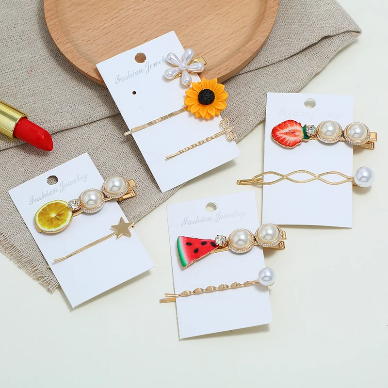 

2 of pack hair clip for women with animal/fruit/flower and inlay faux pearl /rhinestone/resin design female side clip bangs clip