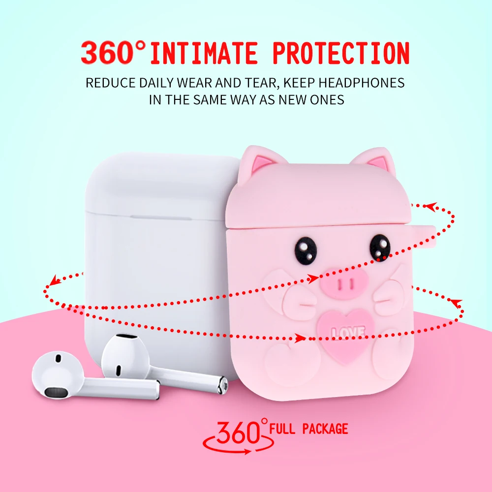Милый силиконовый чехол со Свинкой из мультфильма для Air pods, Bluetooth, беспроводные наушники, защитный чехол для Apple Airpods 1/2, зарядная коробка