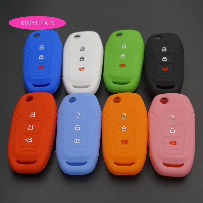 

Xinyuexin Silicone Rubber Key Cover FOB Case for FORD Focus Fiesta Smart Flip Remote Key Car-styling 3 Buttons Full Including