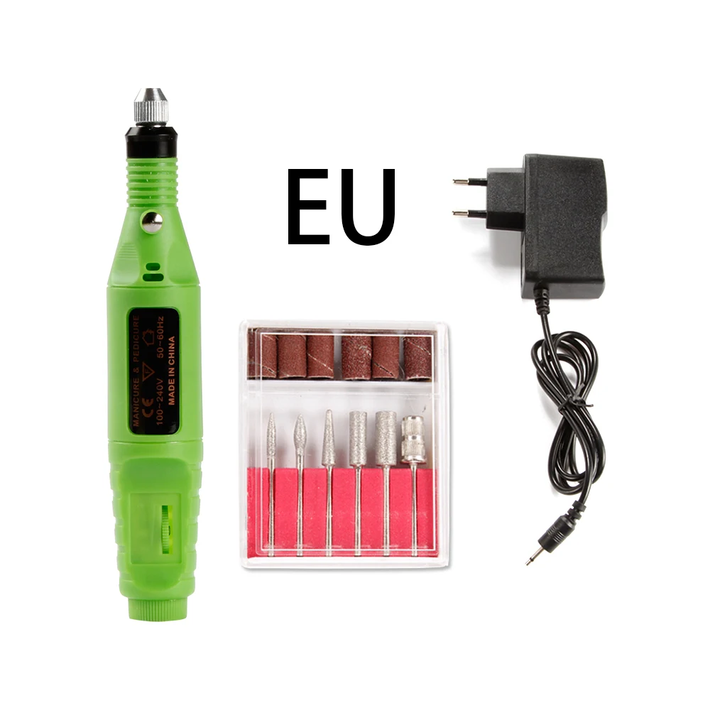 Green EU Электрический аппарат для маникюра, педикюра, фрезы для ногтей, фрезы для ногтей, гель для удаления кутикулы, сверло для ногтей - Цвет: Green EU