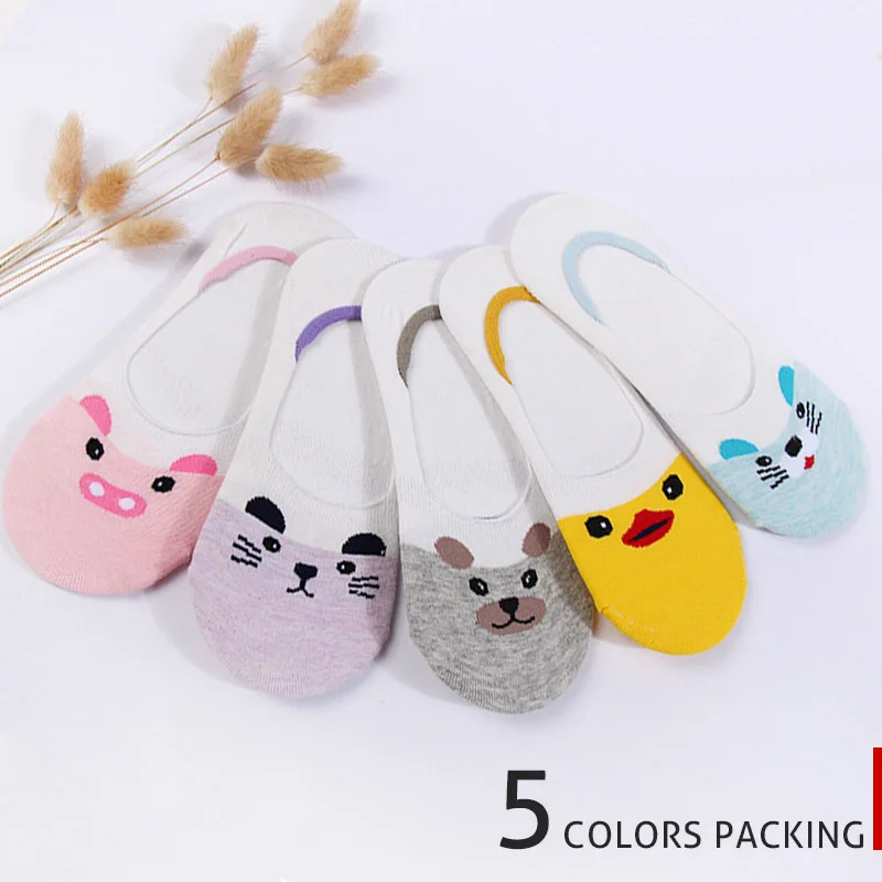 5 Colors packing HSS/новые высококачественные женские носки с рисунками милые носки кэтбот летние легкие Тапочки хлопковые милые носки-тапочки для девочек - Цвет: 5 Colors packing