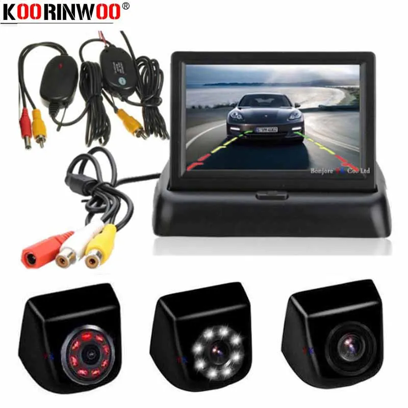 Koorinwoo Waterproof Car Rearview Parking Camera with 4.3 Inch TFT LCD Monitor for Auto Parking Reverse Backup Black Univeral