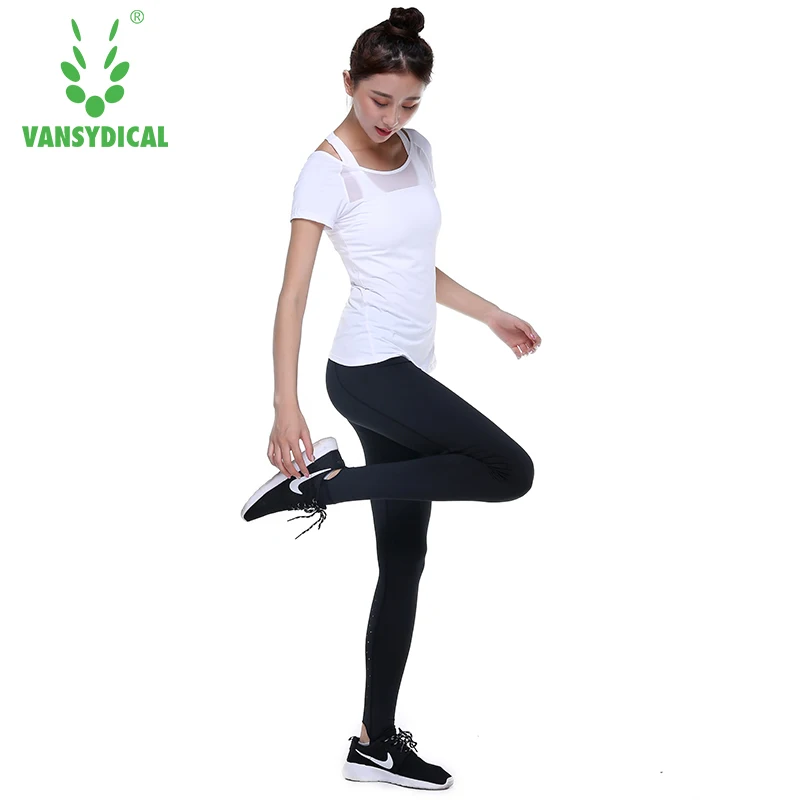 Vansydical женские сексуальные полой спины спортивные футболки с коротким рукавом