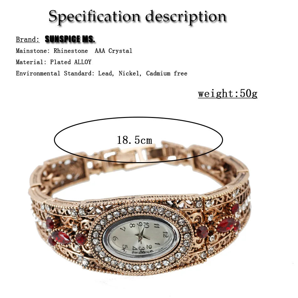 SUNSPICE-MS винтажные женские кварцевые часы с браслетом на запястье цвет античное