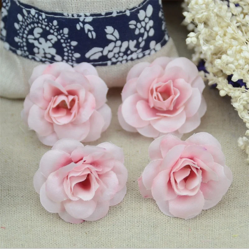 

100 Pcs 4.5cm Handmade Mini Artificial Silk Rose Flowers Heads DIY Scrapbooking Flower Kiss Ball For Wedding Decorative