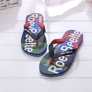 Шлепанцы мужские из ЭВА, плоская подошва, с надписью, разноцветные сандалии, повседневная обувь для дома, пляжа и дома, большие размеры