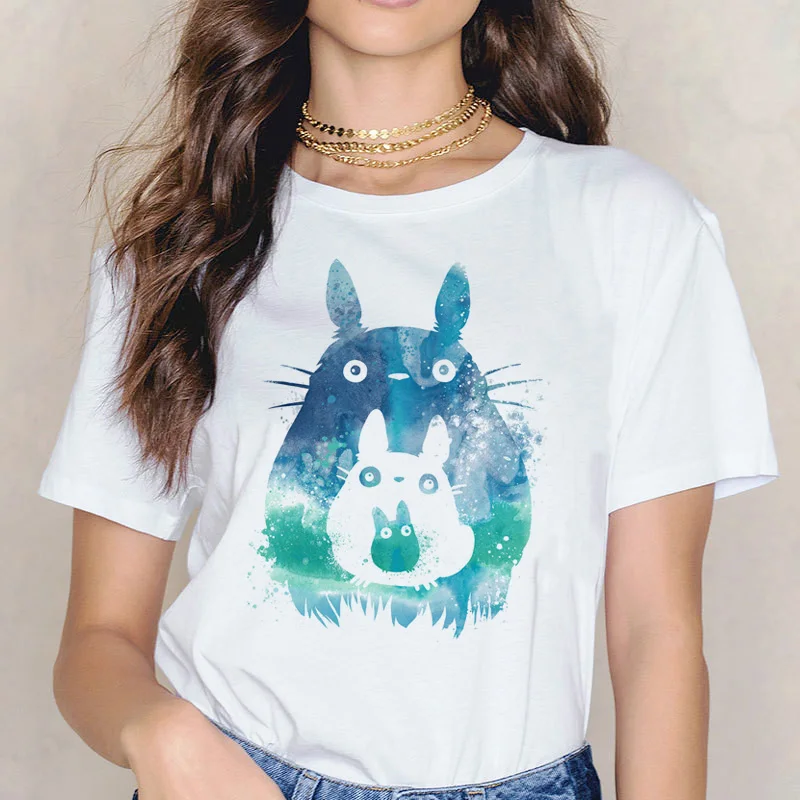 Totoro, забавная женская футболка с принтом, Женская японская футболка, Хаяо Миядзаки, футболка, футболки, Мультяшные аниме Харадзюку