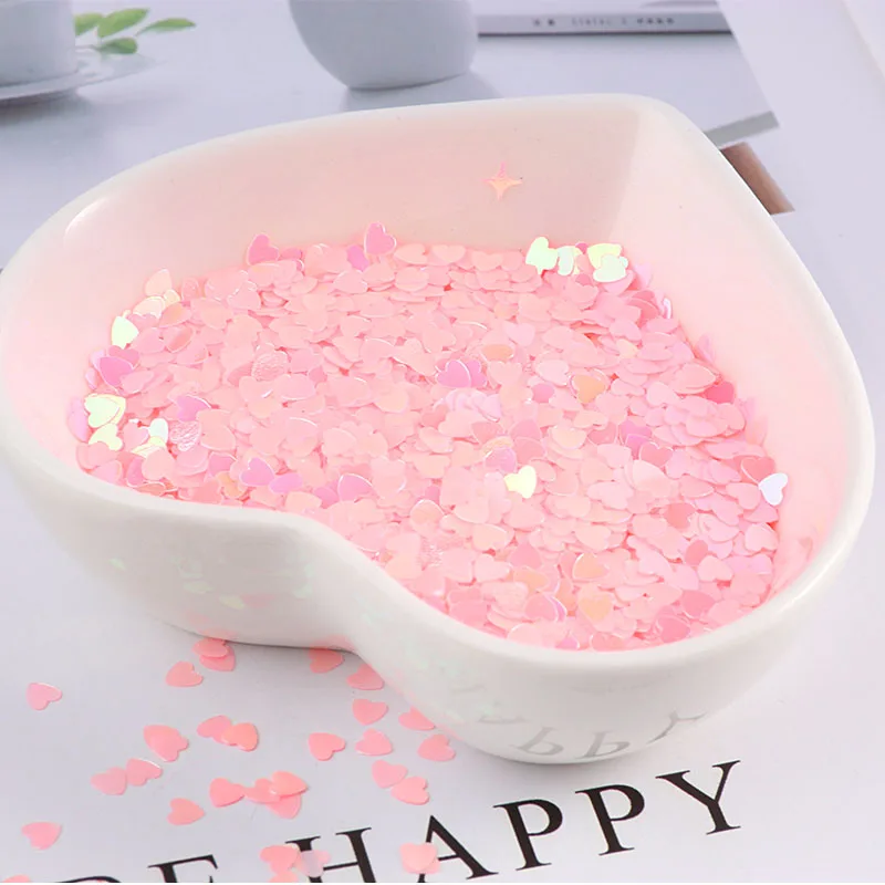 3 мм-6 мм ультратонкие розовые рассыпчатые блестки с сердечками 10 г/упак. Блестки