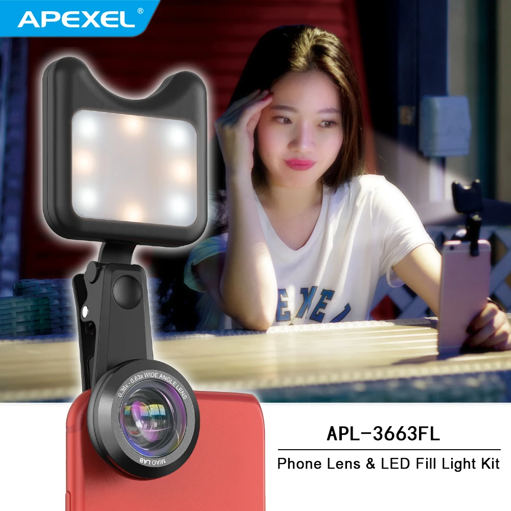 Универсальный 3 в 1 телефон объектив камеры комплект + Led selfie свет широкий anglemacro