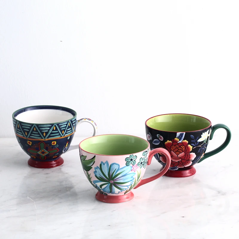 

1PC 450ml Ceramic Coffee Cup Chinese Porcelain Mug Handpainted Breakfast Milk Oats Dessert Cups Couple Drinkware Utensils
