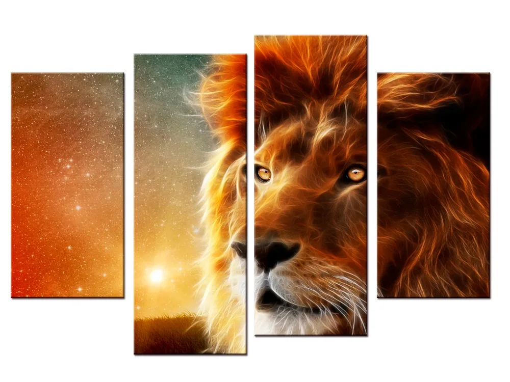 4 шт. Большой размер Печать Картина маслом Король Лев настенная живопись Декор