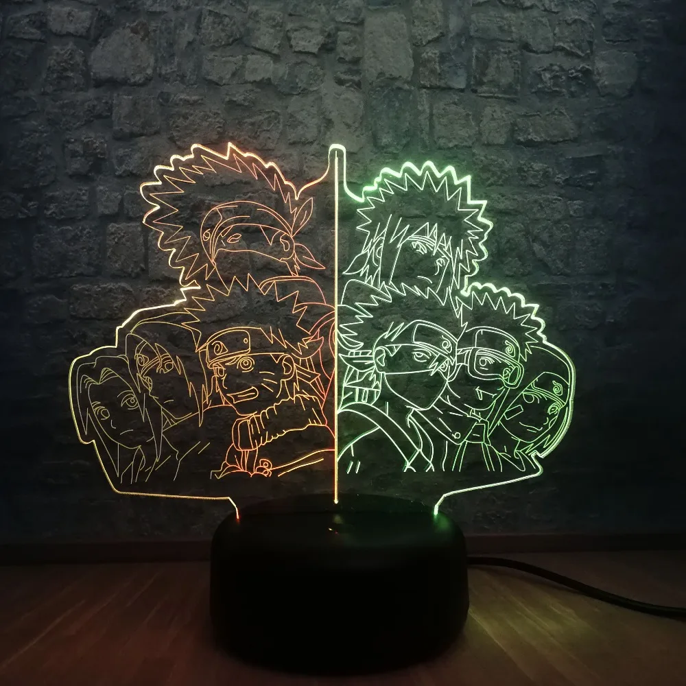 Наруто команда Sasuke Kakashi 3D визуальная Иллюзия светодиодный светильник для
