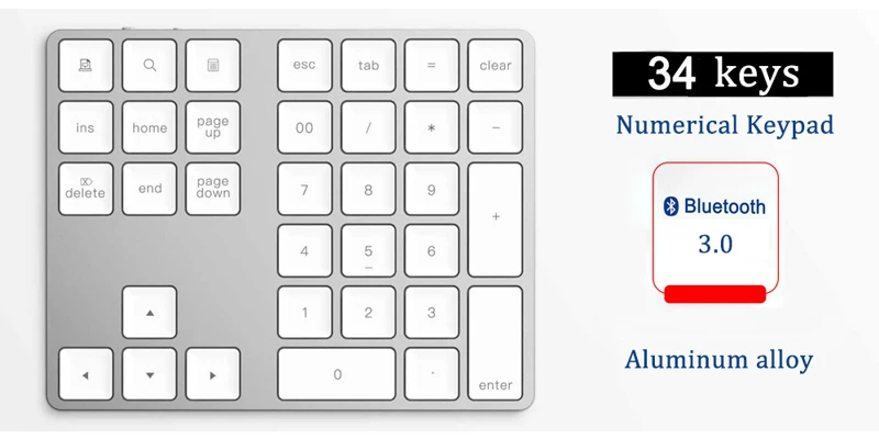 Алюминиевый сплав 34 клавиши Bluetooth беспроводная цифровая клавиатура для IOS Mac OS