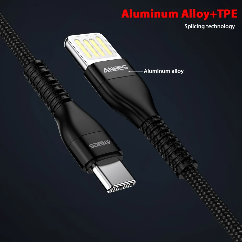 ANBES Micro usb type C быстрый заряд кабеля USB кабель для передачи данных нейлон