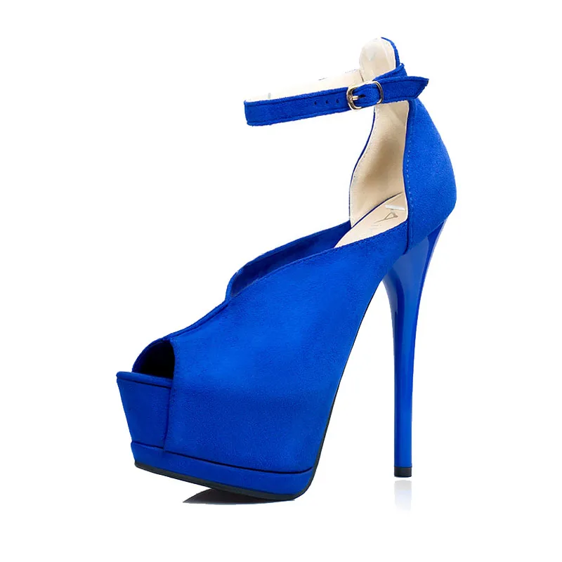 Женская мода Насосы 14.5 СМ Высокие Каблуки Сандалии Пряжка Ремешка Peep Toe Обувь