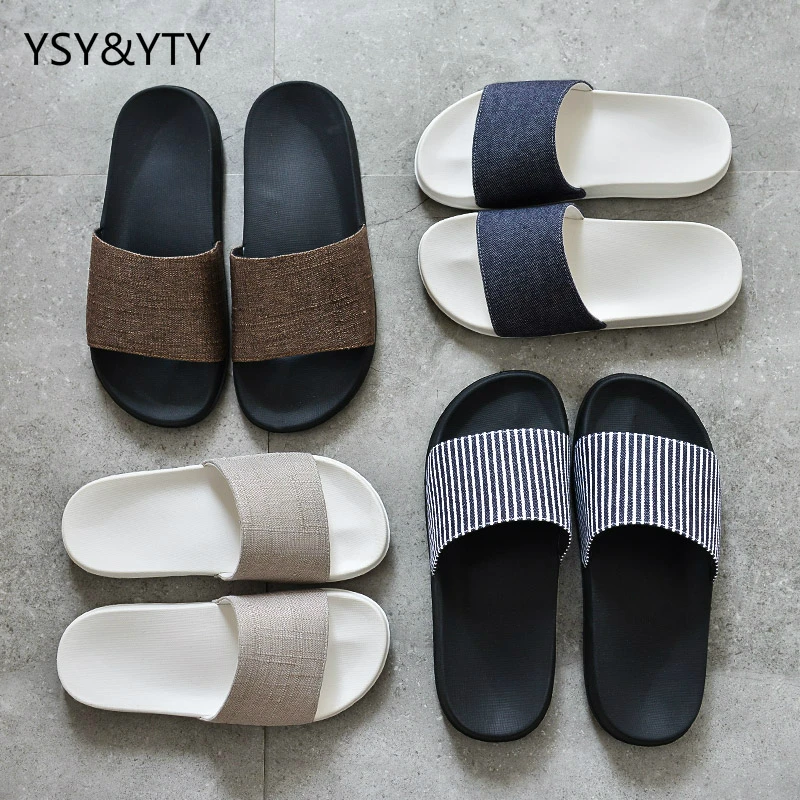 

2019 new home couple slippers female summer wear cotton and linen slippery simple thick bottom fashion indoor home slippers