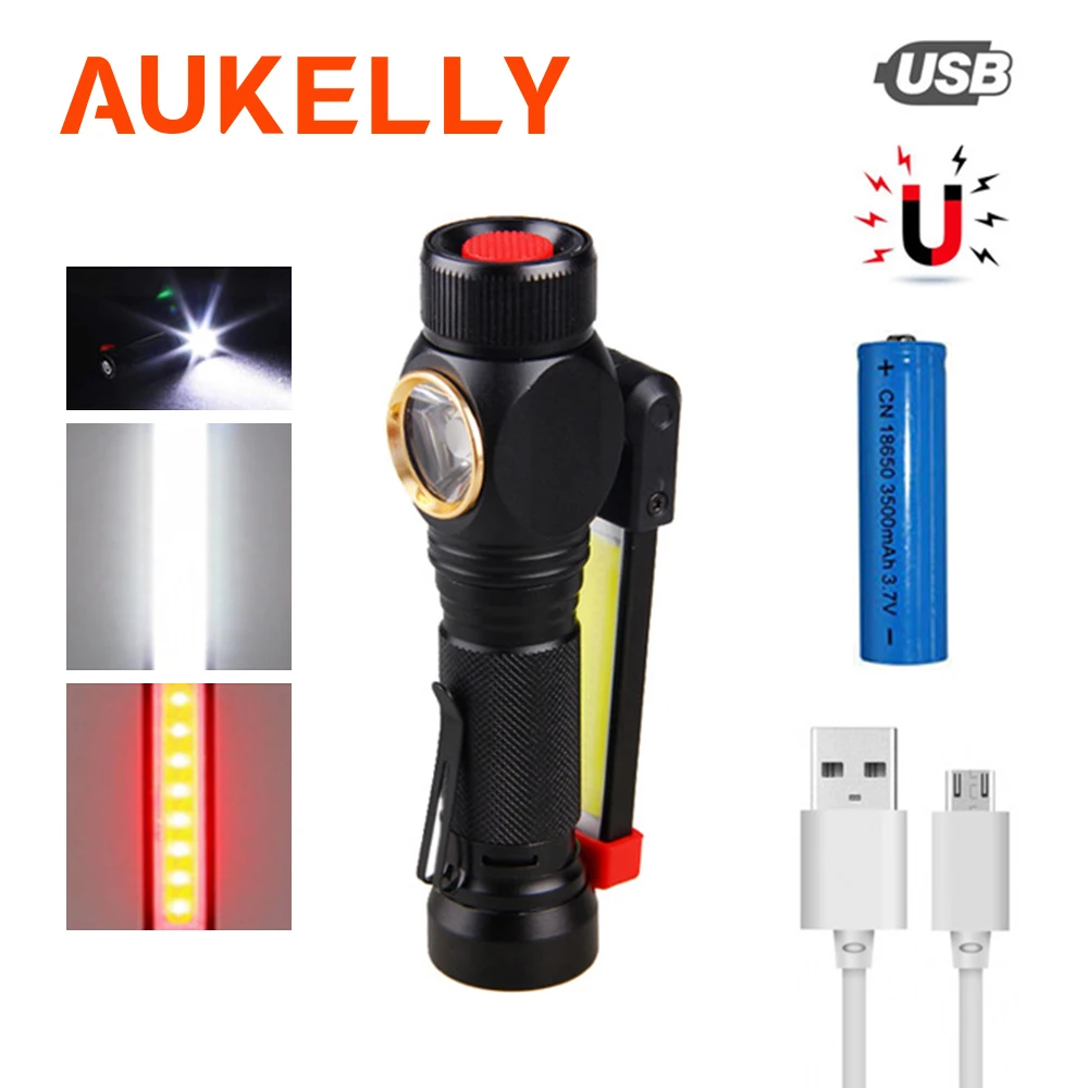 COB Work FlashLight Portable Foldable LED flashlights USB Rechargeable Working Torch Magnet Emergency Lantern lamp Maintenance|Фонарики и