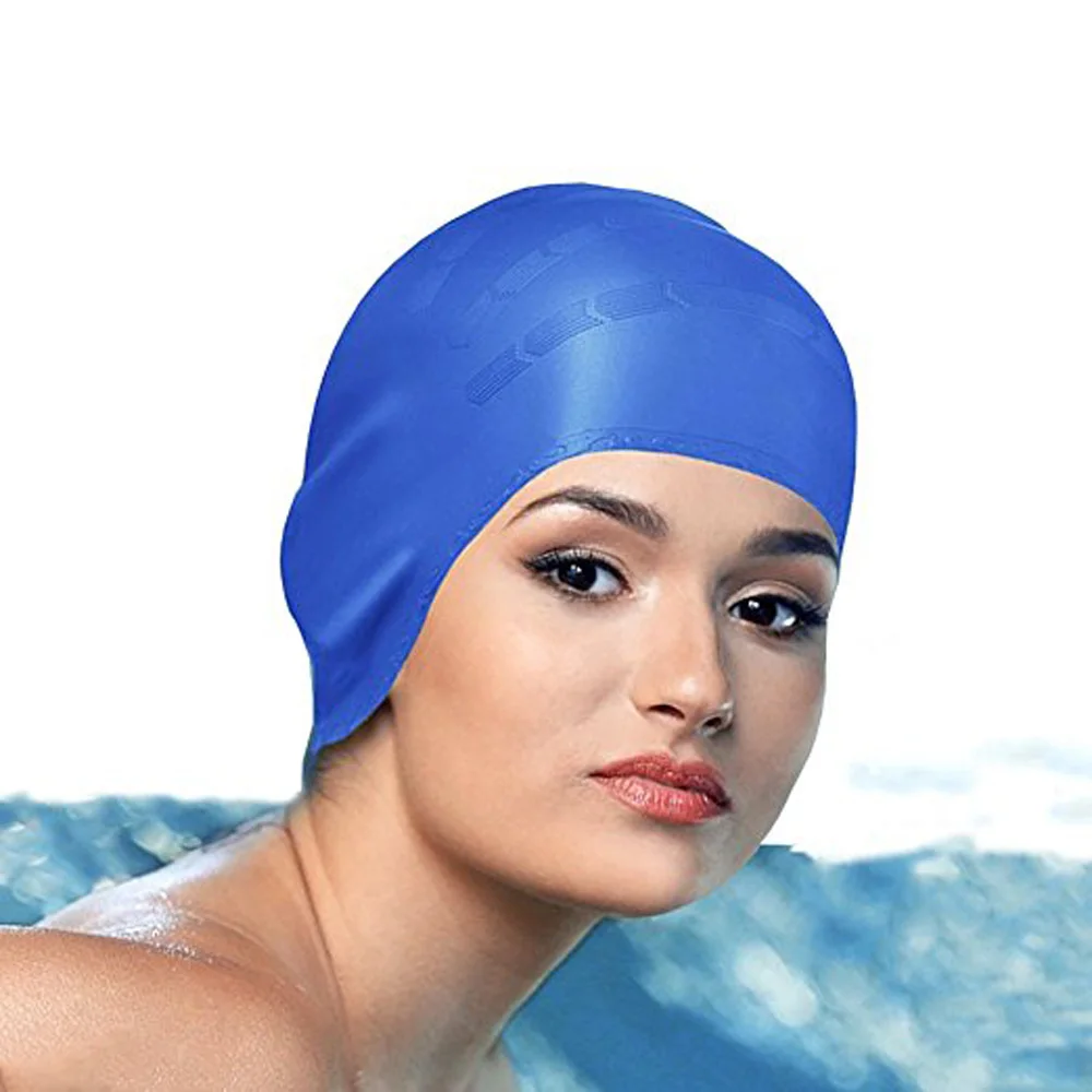 

2019 elastic waterproof PU fabric swimming cap protection ear long hair sports swimming pool hat men's ladies swimming cap