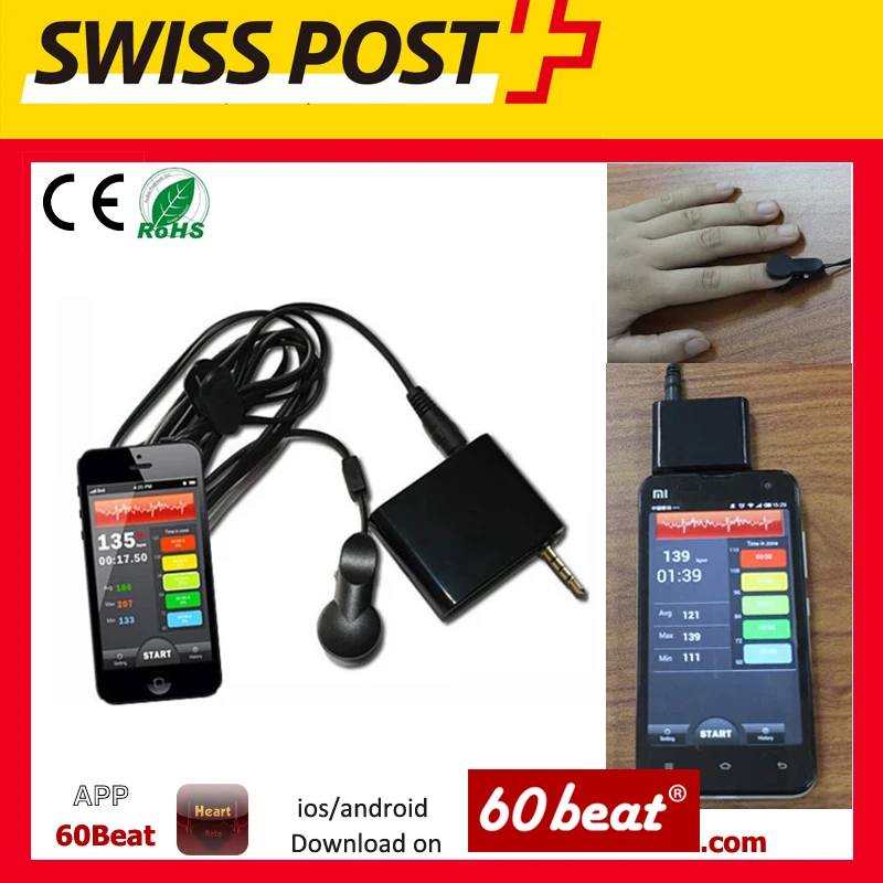 Pulse Heart Rate Monitor + Инфракрасный Ушной Палец Клип для iPhone Android с Фитнес-Приложение 60